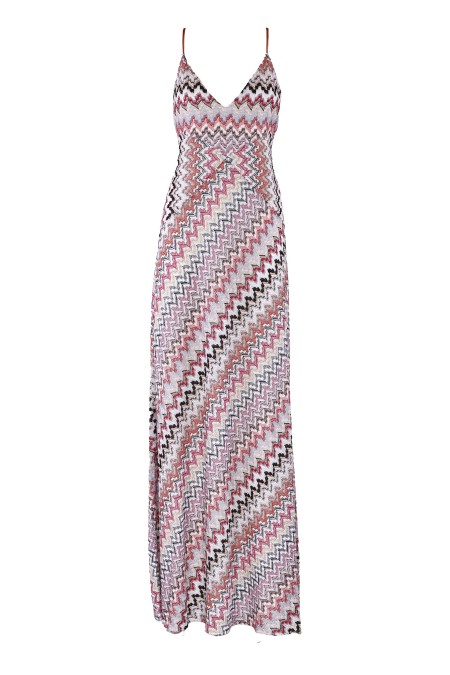 Shop MISSONI  Dress: Missoni long dress in patchwork viscose blend with lurex.
Asymmetrical neckline.
Application of sequins.
Zigzag pattern.
Composition: 84% Viscose, 16% Metallic Fibre.
Made in Italy.. DS24SG00 BR00UX-SM975